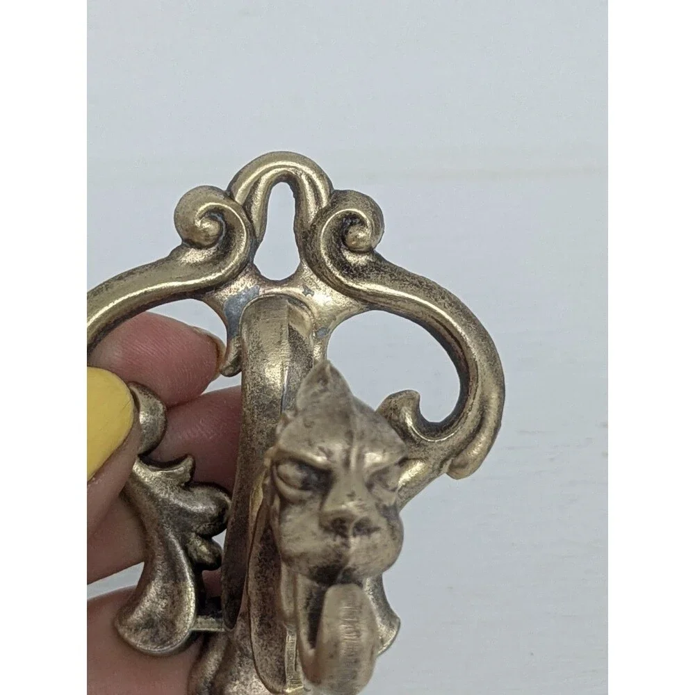 Antique Victorian Cast Brass Lion Gargoyle Wall Hook Coat Hat Gothic Mythical